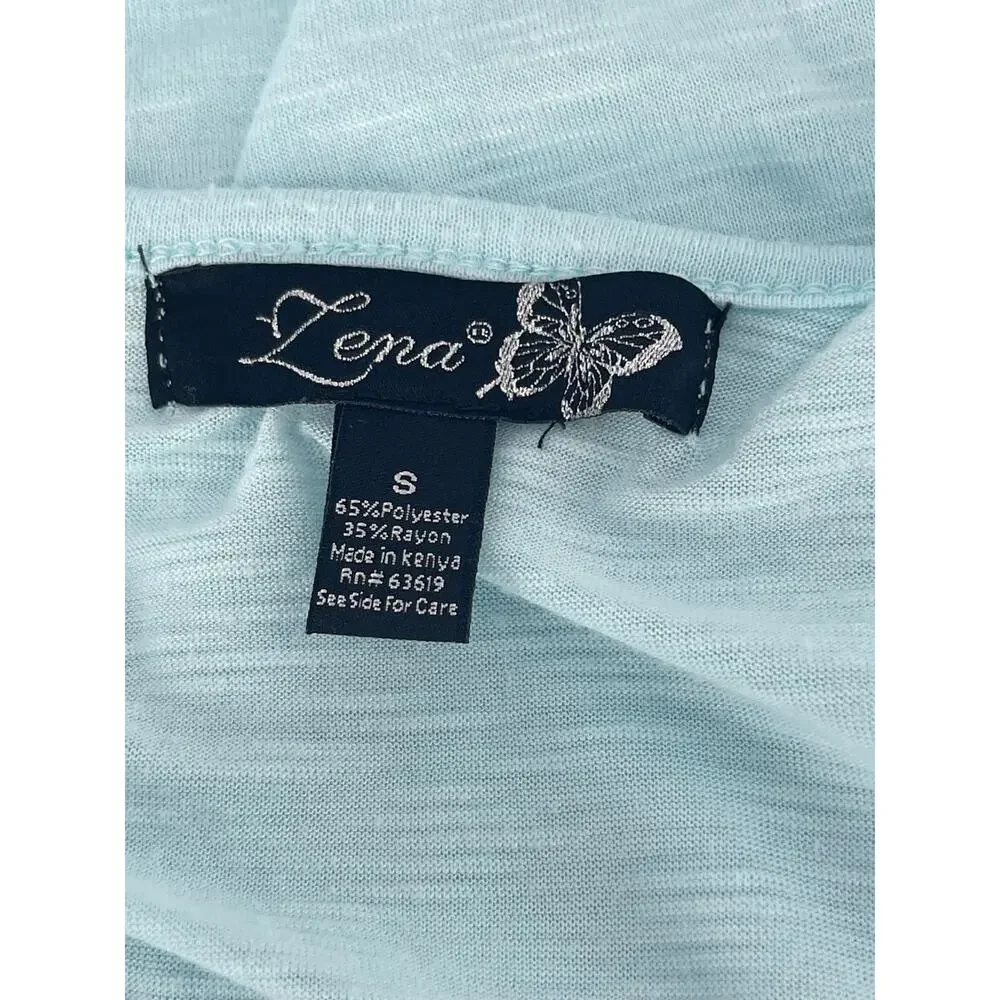 Lena Light Blue Ruffled Short Sleeve Blouse Women's Size Small